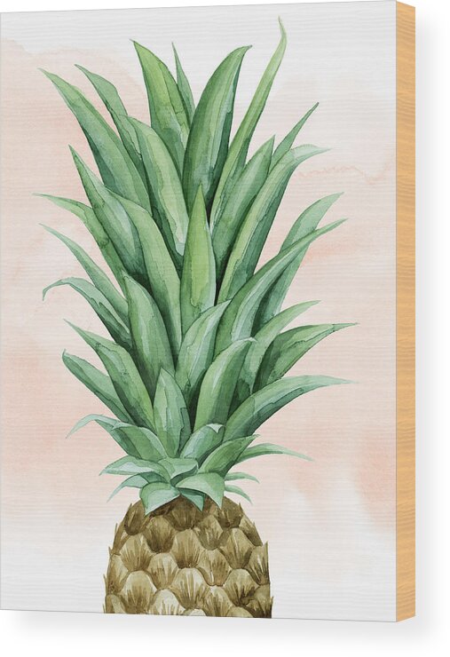 Coastal Wood Print featuring the painting Pineapple On Coral II #1 by Grace Popp
