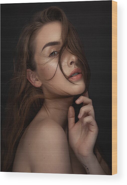 Project Wood Print featuring the photograph Project Faces [romana U] #1 by Martin Krystynek Qep