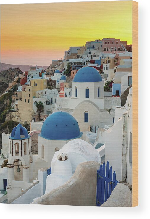 Greek Culture Wood Print featuring the photograph Santorini Sunset, Greece #1 by Chrishepburn