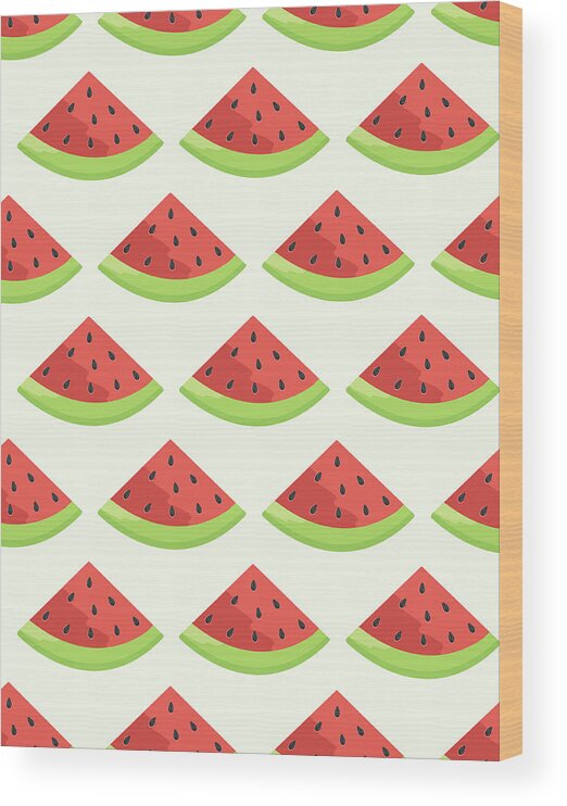 Vector Wood Print featuring the digital art Watermelon Seamless Background Pattern #1 by Bloodlinewolf