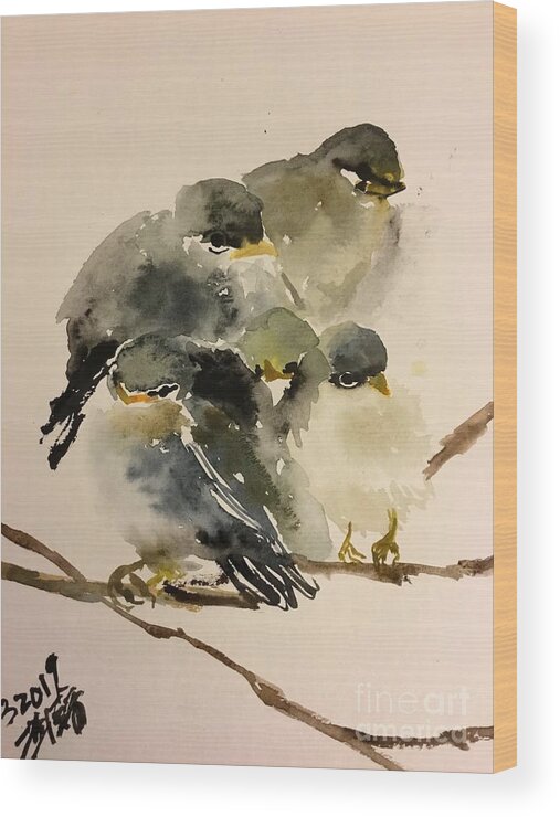 A Group Of Resting Birds Cuddling Together Wood Print featuring the painting 1062019 by Han in Huang wong