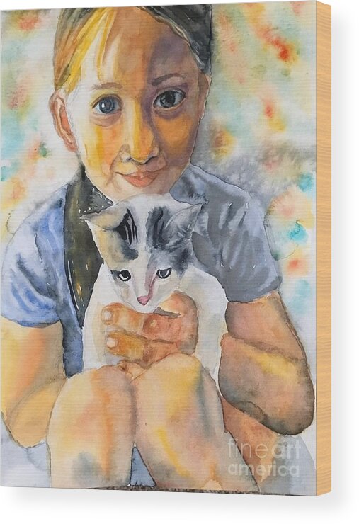 The Cat Is My Best Friend. Wood Print featuring the painting 1082019 by Han in Huang wong