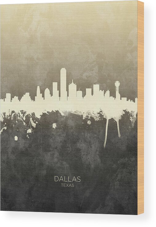 Dallas Wood Print featuring the digital art Dallas Texas Skyline #14 by Michael Tompsett