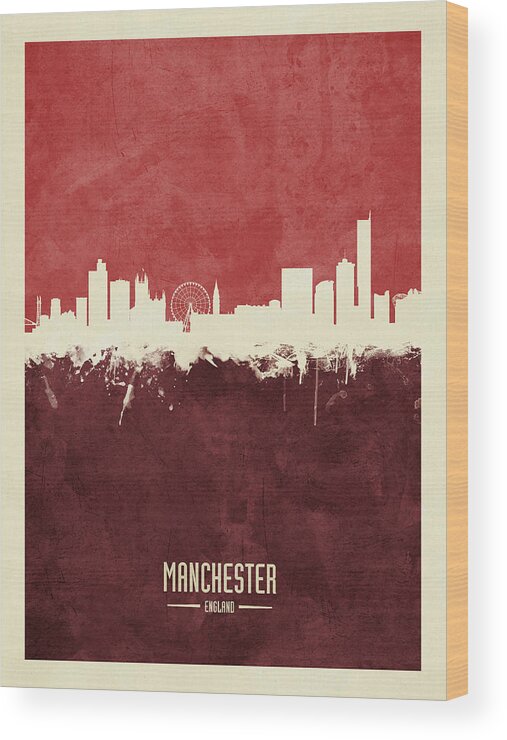 Manchester Wood Print featuring the digital art Manchester England Skyline #14 by Michael Tompsett
