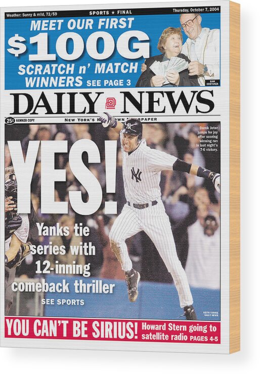 American League Baseball Wood Print featuring the photograph Daily News Front Page Derek Jeter by New York Daily News