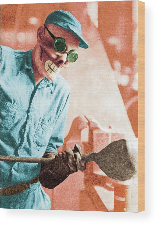Blue Collar Wood Print featuring the drawing Laborer #2 by CSA Images