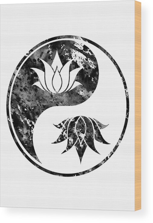 Lotus In Yin Yang Wood Print featuring the digital art Lotus in Yin Yang-black #2 by Erzebet S