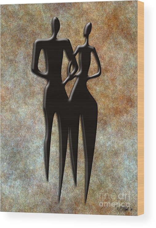 Figures Wood Print featuring the digital art 2 People by Walter Neal