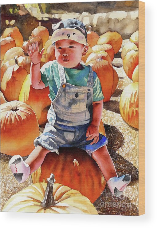 Pumpkins Wood Print featuring the painting #357 Mason #357 by William Lum