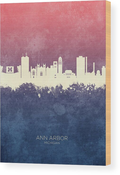 Ann Arbor Wood Print featuring the digital art Ann Arbor Michigan Skyline #4 by Michael Tompsett