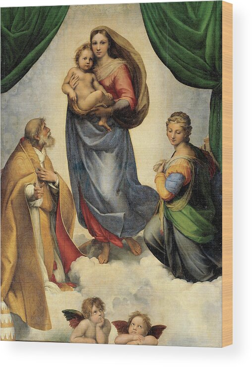Raphael Wood Print featuring the painting The Sistine Madonna #13 by Raphael