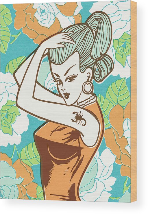 Arm Wood Print featuring the drawing Pinup girl #5 by CSA Images