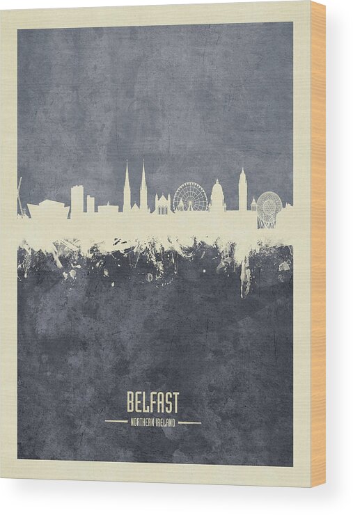 Belfast Wood Print featuring the digital art Belfast Northern Ireland Skyline #8 by Michael Tompsett