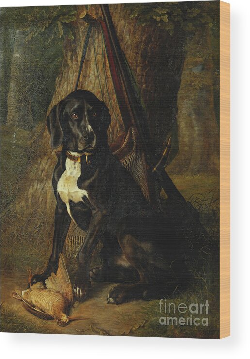 Animal Wood Print featuring the painting A Gun Dog With A Woodcock, 1842 by William Hammer