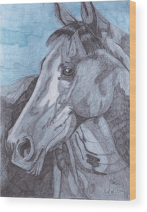Black Horse Wood Print featuring the drawing A Horse for Arthur by Equus Artisan
