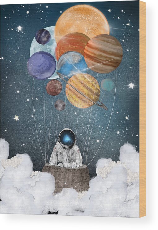 Astronauts Wood Print featuring the painting A Space Adventure by Bri Buckley
