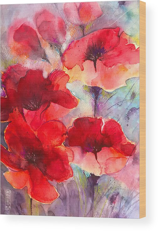 Painting Wood Print featuring the painting Abstract poppies by Alessandro Andreuccetti