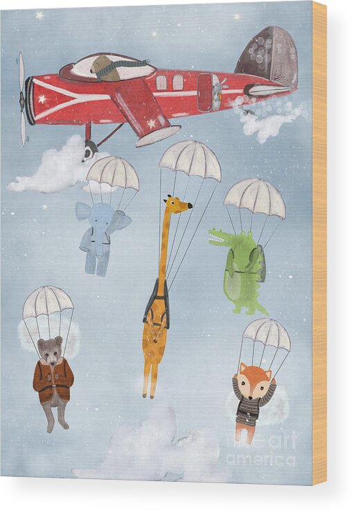 Giraffes Wood Print featuring the painting Adventure Skies by Bri Buckley