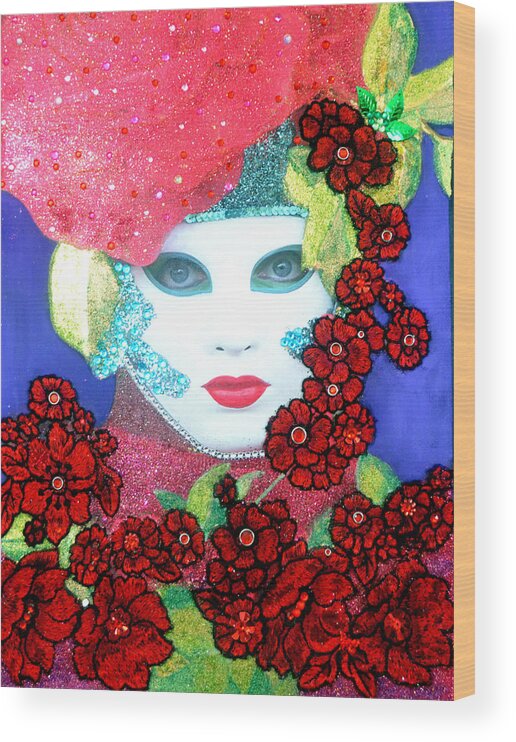 Mixed Media Wood Print featuring the mixed media Allegro - The Carnival of Venice by Anni Adkins
