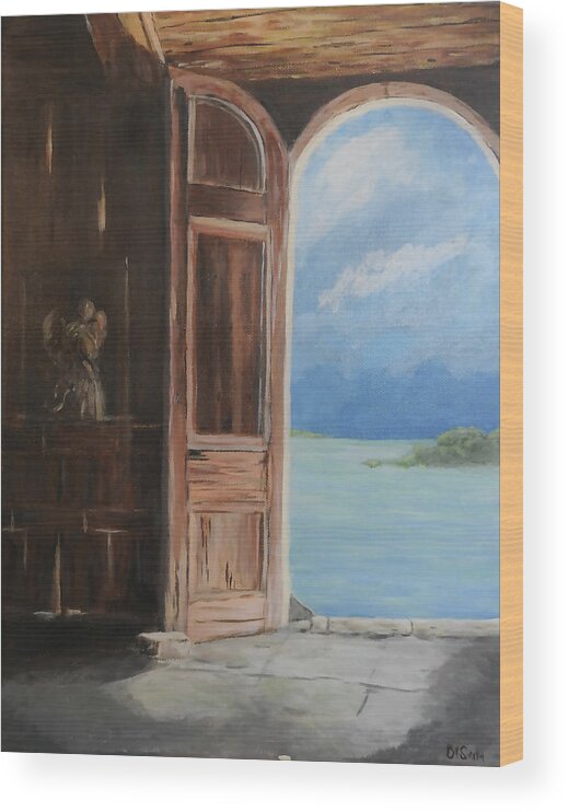 Ocean Wood Print featuring the painting Antigua Dream Door by Deborah Smith