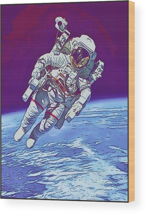 Space Wood Print featuring the digital art Astronaut by Gary Grayson