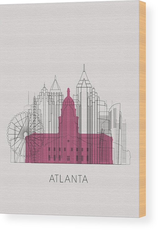 Atlanta Wood Print featuring the digital art Atlanta Landmarks by Inspirowl Design