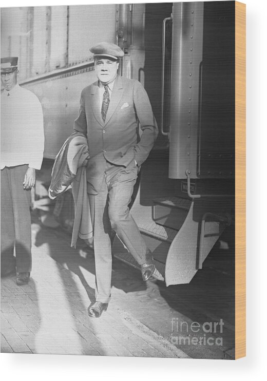 People Wood Print featuring the photograph Babe Ruth Disembarking Train by Bettmann