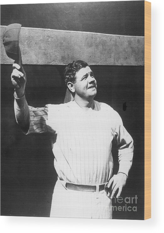 People Wood Print featuring the photograph Babe Ruth Salutes The Crowd by Transcendental Graphics