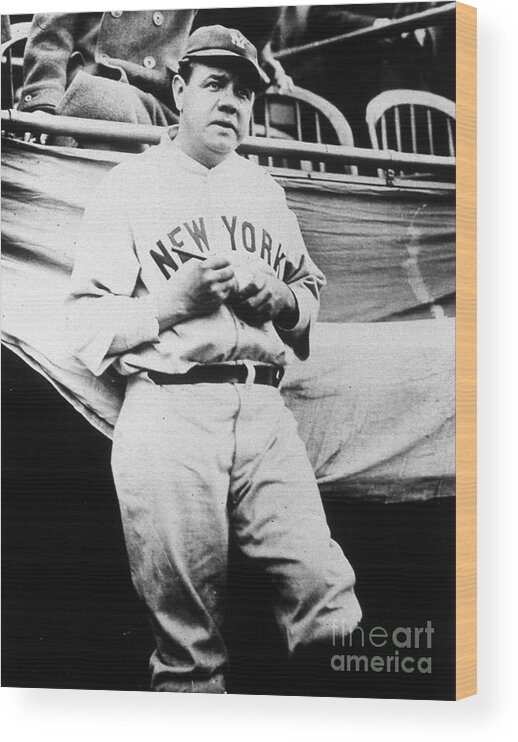 People Wood Print featuring the photograph Babe Ruth Signing Ball by Transcendental Graphics