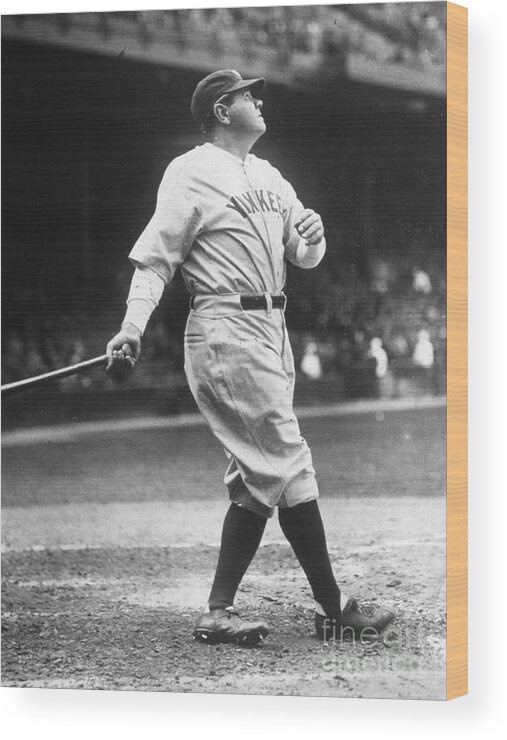 People Wood Print featuring the photograph Babe Ruth Watches One Fly by Transcendental Graphics