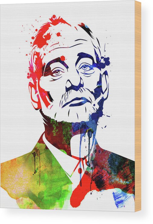 Movies Wood Print featuring the mixed media Bill Murray Watercolor by Naxart Studio