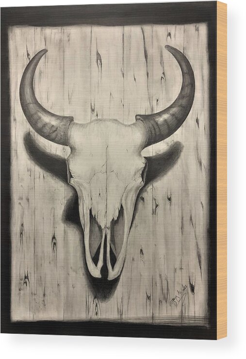 Bison Skull Wood Print featuring the drawing Bison Skull by Gregory Lee