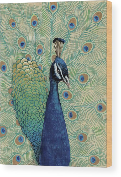 Animals Wood Print featuring the painting Blue Peacock I by Tim Otoole