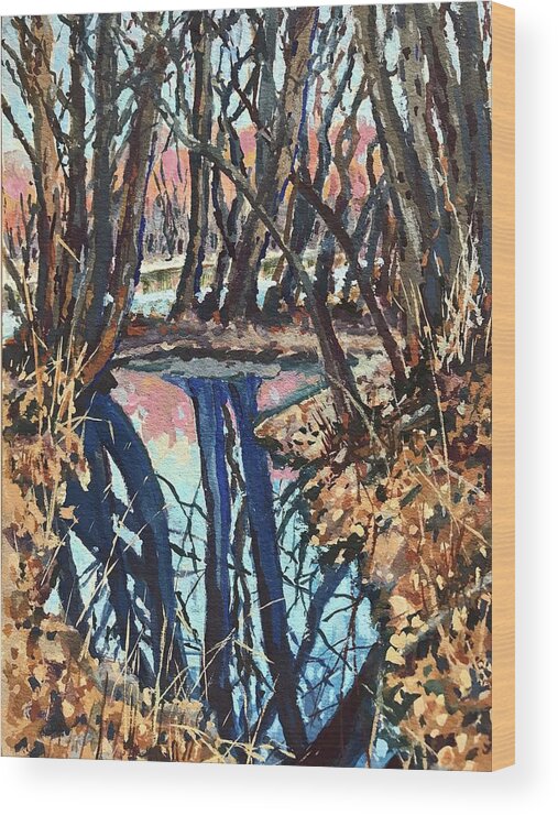 Boise Wood Print featuring the painting Boise River Reflections study by Les Herman