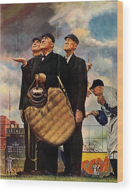 Baseball Wood Print featuring the drawing Bottom Of The Sixth by Norman Rockwell