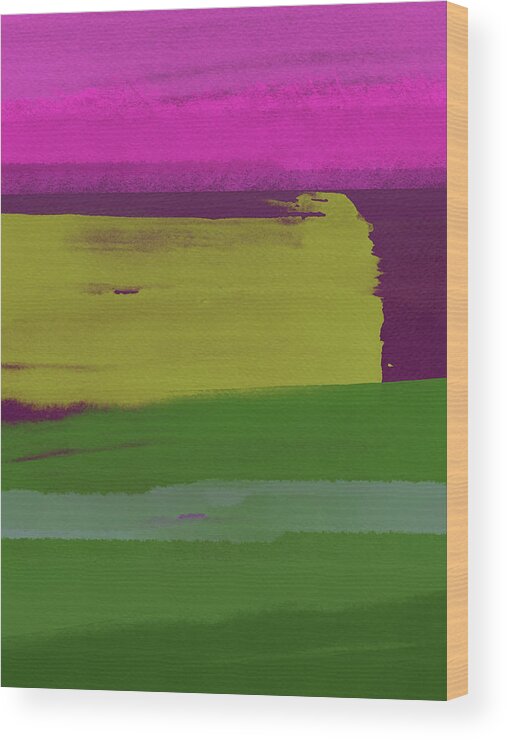Landscape Wood Print featuring the painting Bright Pink and Green Abstract by Naxart Studio