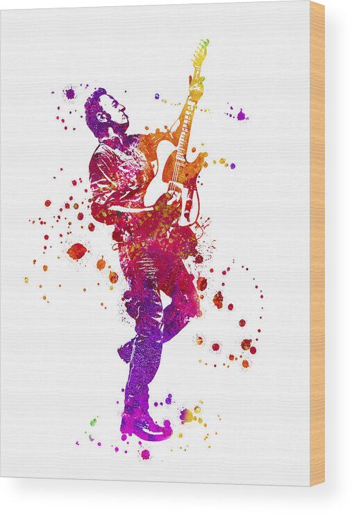 Bruce Springsteen Wood Print featuring the photograph Bruce Springsteen The Boss Watercolor Splatter 05 by SP JE Art