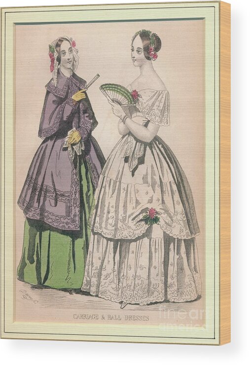 People Wood Print featuring the drawing Carriage & Ball Dresses by Print Collector