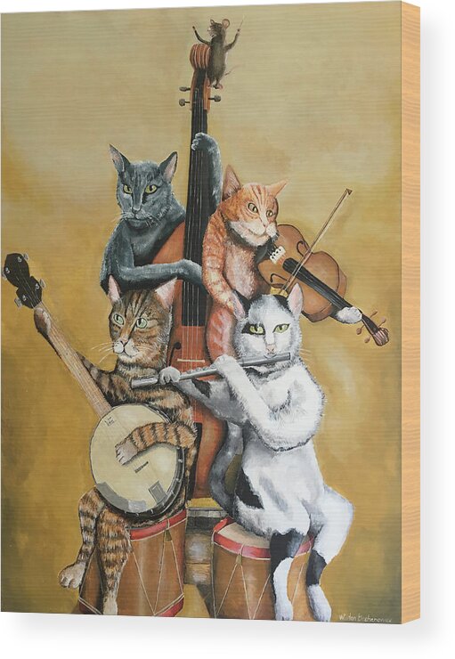 Cat Quartet Wood Print featuring the painting Cat Quartet by Winton Bochanowicz