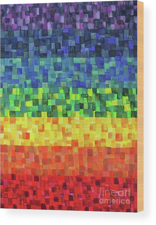 Chakras Wood Print featuring the painting Chakra Rainbow Tiles by Deborha Kerr