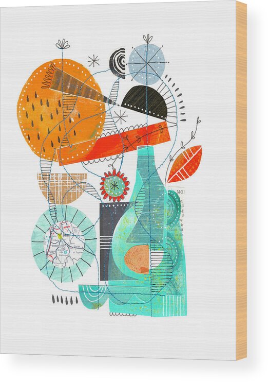 Collage Wood Print featuring the mixed media Circolo by Lucie Duclos