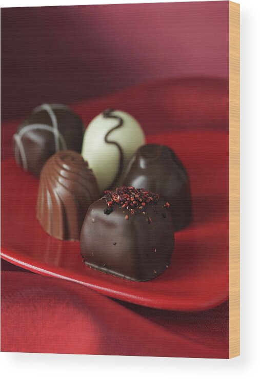 Five Objects Wood Print featuring the photograph Close Up Of Chocolates On Plate by Diana Miller