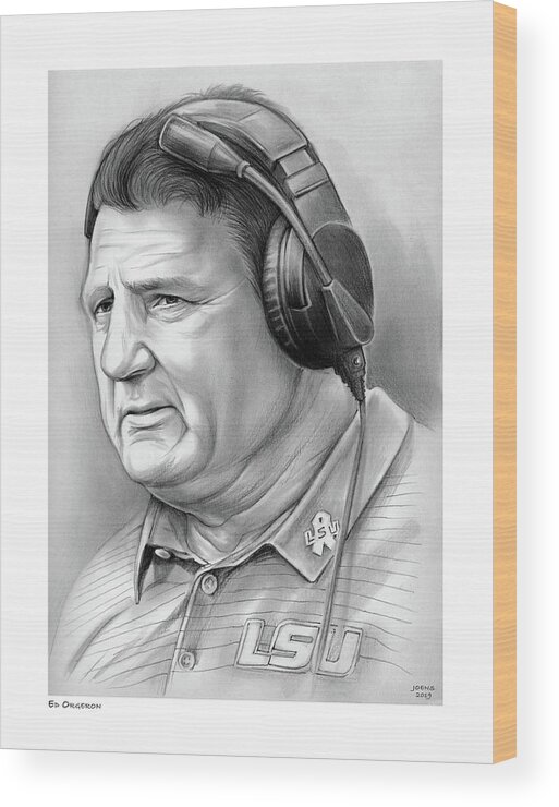 Ed Orgeron Wood Print featuring the drawing Coach Ed Orgeron by Greg Joens