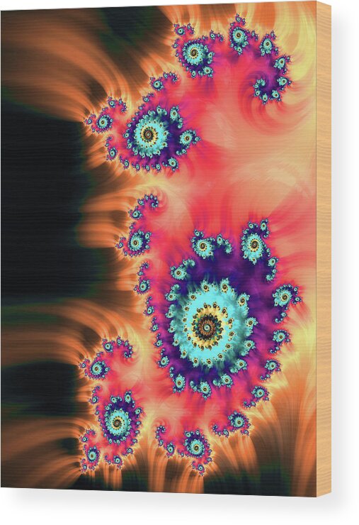 Fractal Wood Print featuring the digital art Colorful Fractal Art orange red turquoise by Matthias Hauser