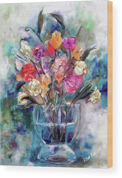 Contemporary Wood Print featuring the digital art Contemporary February Floral by Lisa Kaiser