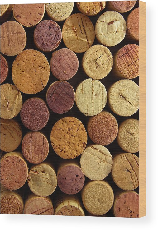 Wine Cork Wood Print featuring the photograph Cork Tops Background by Fotografiabasica
