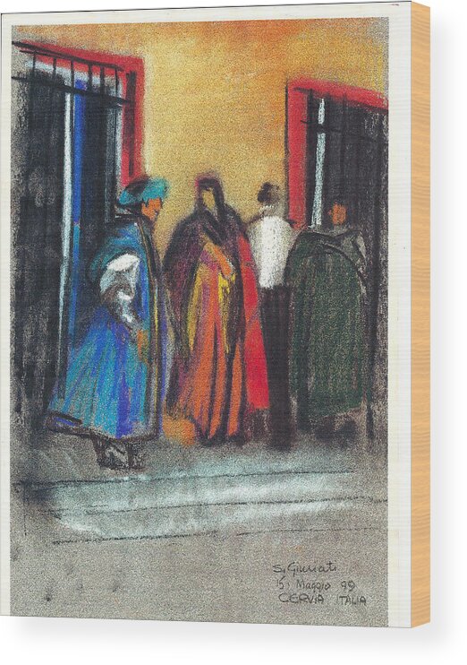 Italy Wood Print featuring the pastel Corteo Medievale by Suzanne Giuriati Cerny