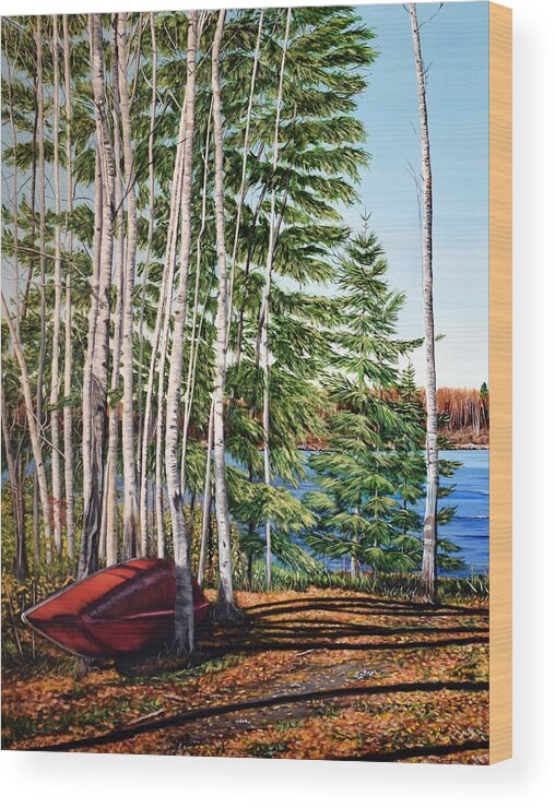 Canoe Wood Print featuring the painting Cottage Country by Marilyn McNish
