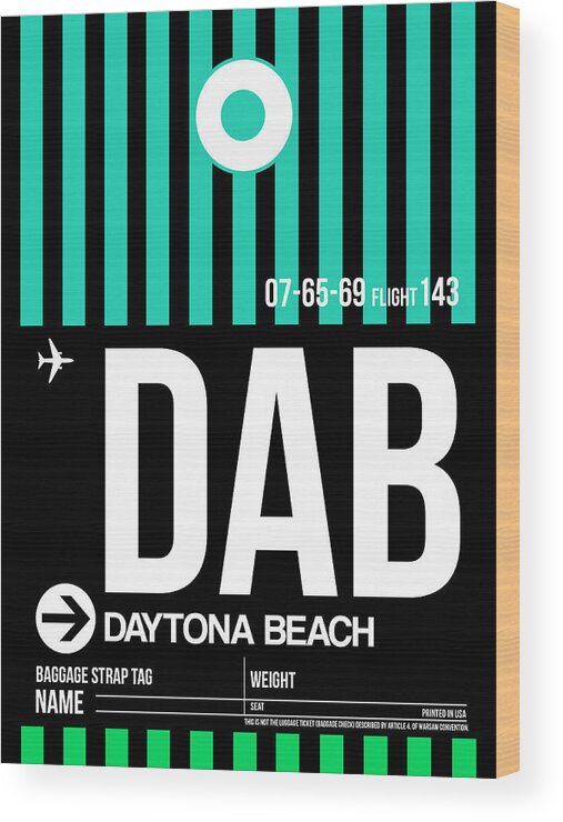 Daytona Beach Wood Print featuring the photograph DAB Daytona Beach Luggage Tag II by Naxart Studio