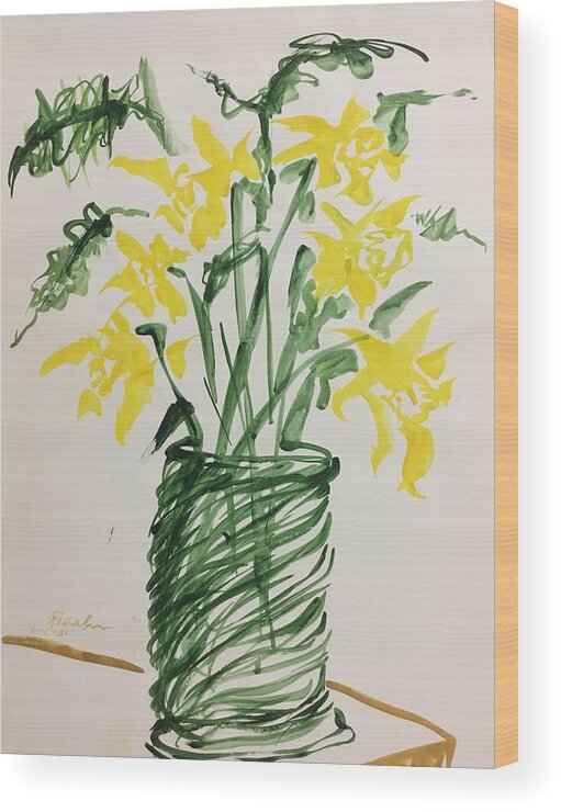 Ricardosart37 Wood Print featuring the painting Daffodils by Ricardo Penalver deceased